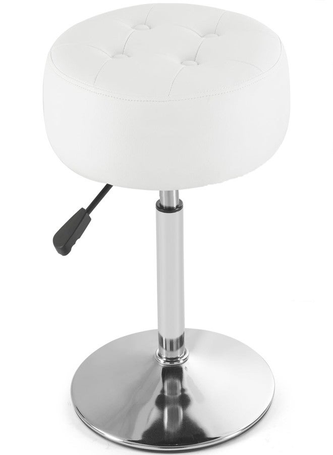 Gitrah White Vanity Chair for Makeup Room Round Ottoman Tufted PU Leather Makeup Chair Vanity Stools for Bathroom Height Adjustable 360 Swivel - Image 1