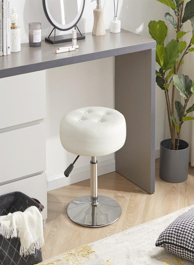 Gitrah White Vanity Chair for Makeup Room Round Ottoman Tufted PU Leather Makeup Chair Vanity Stools for Bathroom Height Adjustable 360 Swivel - Image 2