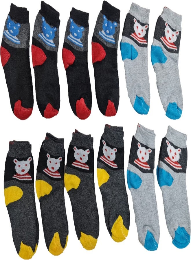 MUKHAKSH (Pack of 12 Pairs = 24 Pieces Girls Winter Woolen Warm Multicolour Calf Socks (2-3 Years) - Image 2