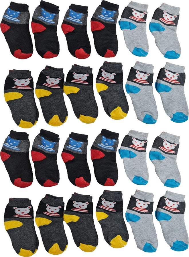 MUKHAKSH (Pack of 12 Pairs = 24 Pieces Girls Winter Woolen Warm Multicolour Calf Socks (2-3 Years) - Image 1