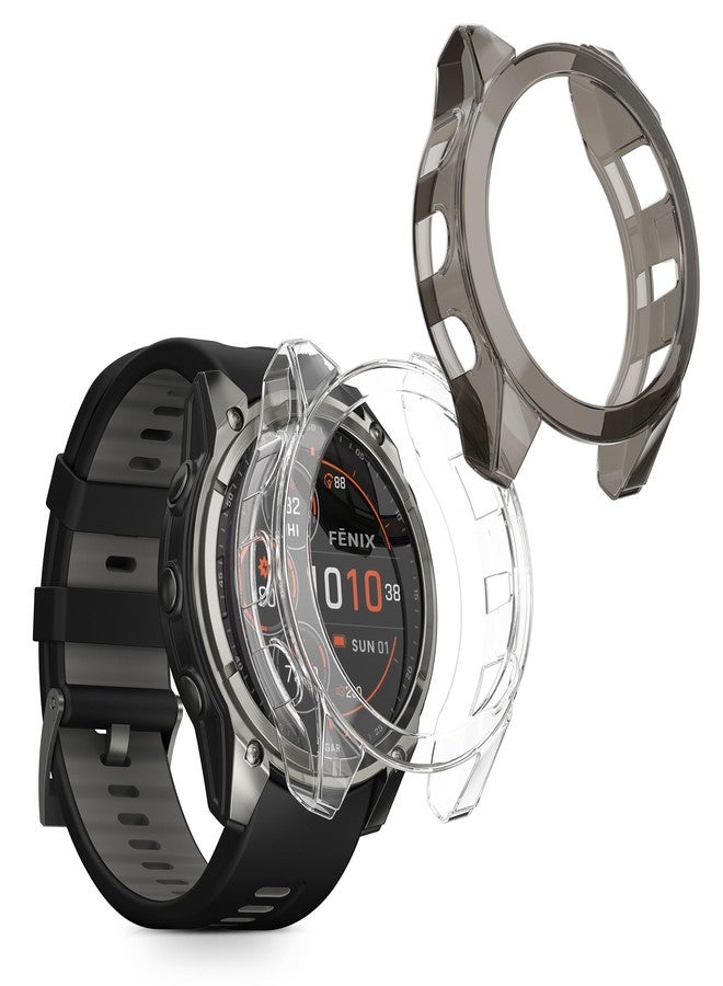 kwmobile Frame Cover Compatible with Garmin Fenix 8 51mm Cover (2-Pack) - Clear Silicone Case - Black/Transparent - Image 1