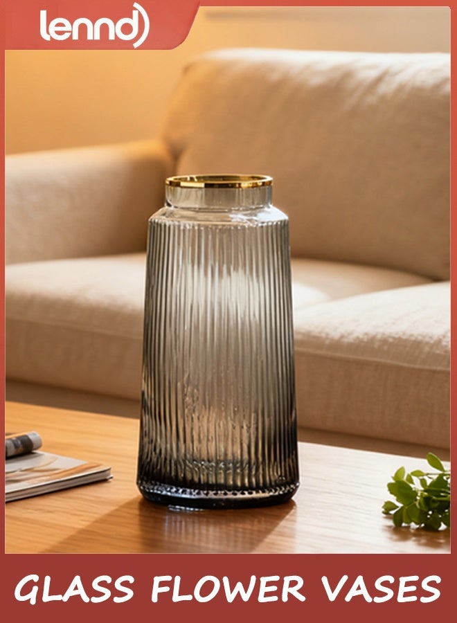 لينند زهرة شفافة زهرة طويلة سميكة كريستال زجاج زهرة زهرة لترتيب الزهور ديكور الزفاف المنزلي رمادي 25 سم - Image 1