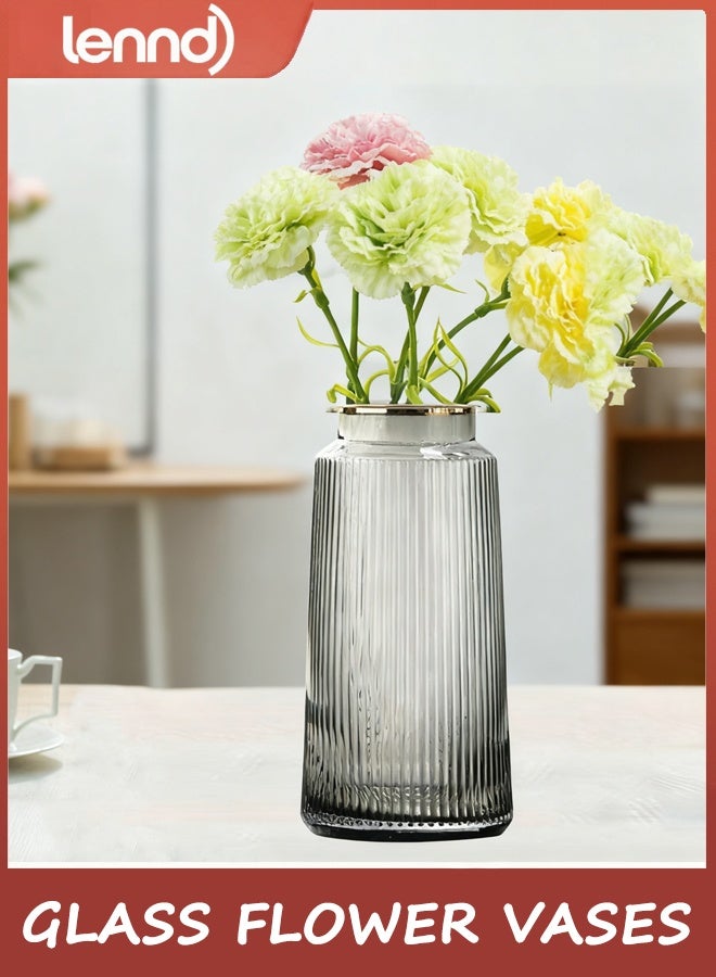 لينند زهرة شفافة زهرة طويلة سميكة كريستال زجاج زهرة زهرة لترتيب الزهور ديكور الزفاف المنزلي رمادي 25 سم - Image 2