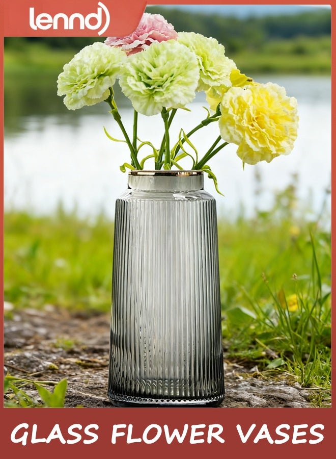 لينند زهرة شفافة زهرة طويلة سميكة كريستال زجاج زهرة زهرة لترتيب الزهور ديكور الزفاف المنزلي رمادي 25 سم - Image 4