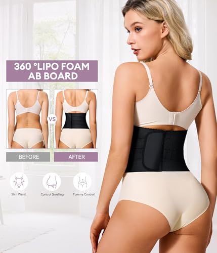 YERKOAD 360 Bbl Lipo Foam Ab Board Post Surgery Abdominal Compression Board Belly Lipo Wrap Recovery Waist Cincher (Black, Medium) - Image 3