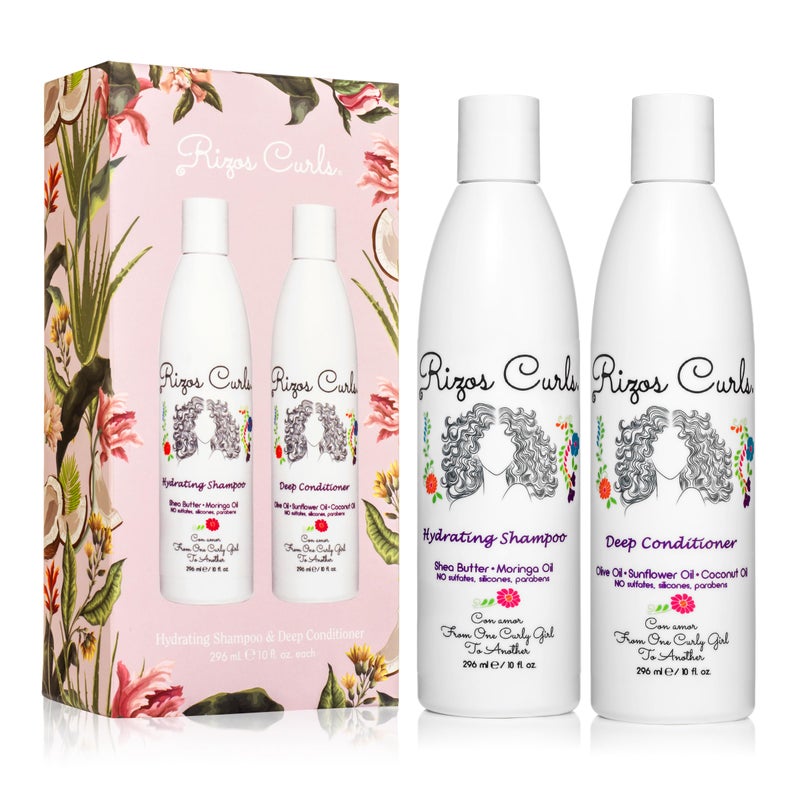 Rizos Curls مجموعة يوم غسل الشعر من ريزوس كيرلز - شامبو مرطب ومجموعة بلسم عميق مع زبدة الشيا لجميع أنماط الشعر 1a-4c - ينظف بلطف، يرطب، ينعّم ويضيف لمعة - خالي من الكبريتات والبارابين - Image 1