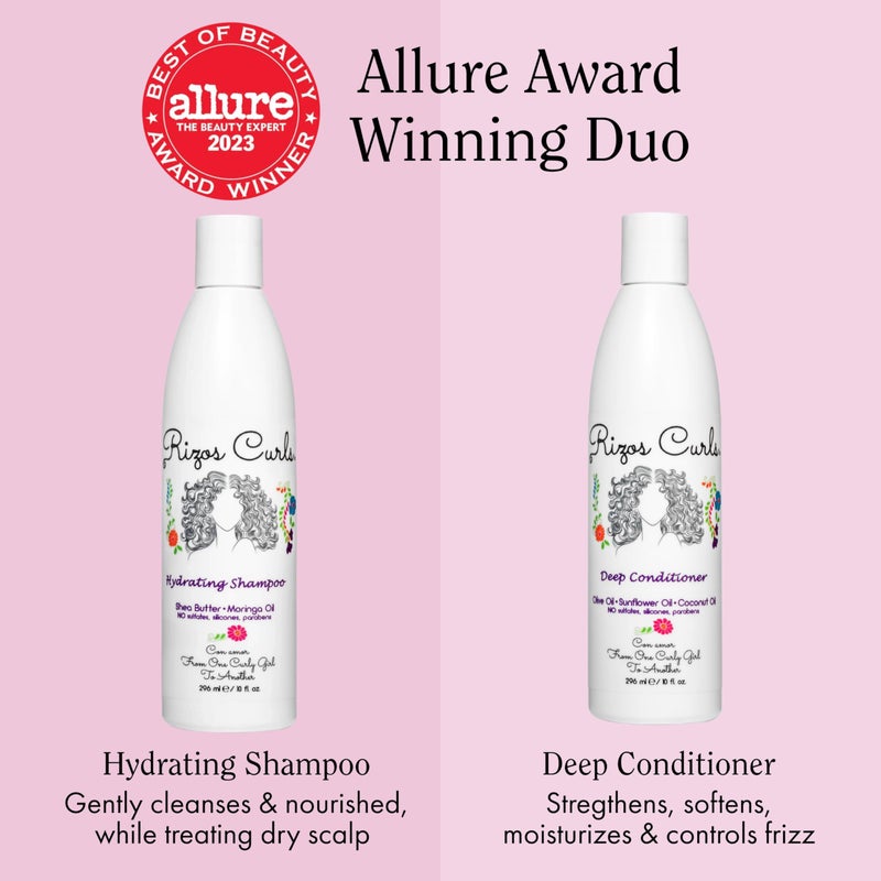 Rizos Curls مجموعة يوم غسل الشعر من ريزوس كيرلز - شامبو مرطب ومجموعة بلسم عميق مع زبدة الشيا لجميع أنماط الشعر 1a-4c - ينظف بلطف، يرطب، ينعّم ويضيف لمعة - خالي من الكبريتات والبارابين - Image 2