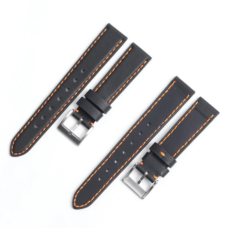 Bluejw Vintage Replacement Leather Watch Strap – Genuine Leather Watch Band with Orange Stitching for Men, Compatible with Standard Watch Lugs - Image 3