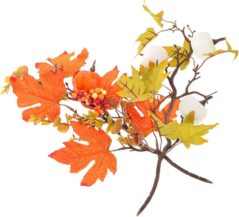 2pcs Artificial Pumpkin Leaf Branches for Home Decor Fall Decorations for Thanksgiving and Halloween Rustic Farmhouse Style for Floral Arrangements and - Image 1