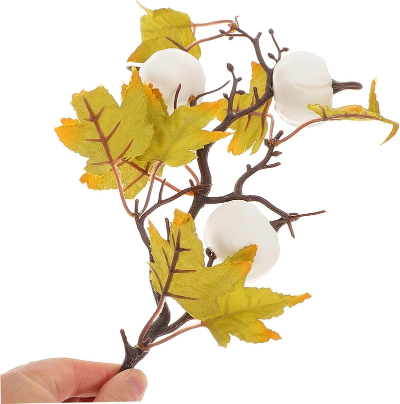 2pcs Artificial Pumpkin Leaf Branches for Home Decor Fall Decorations for Thanksgiving and Halloween Rustic Farmhouse Style for Floral Arrangements and - Image 5
