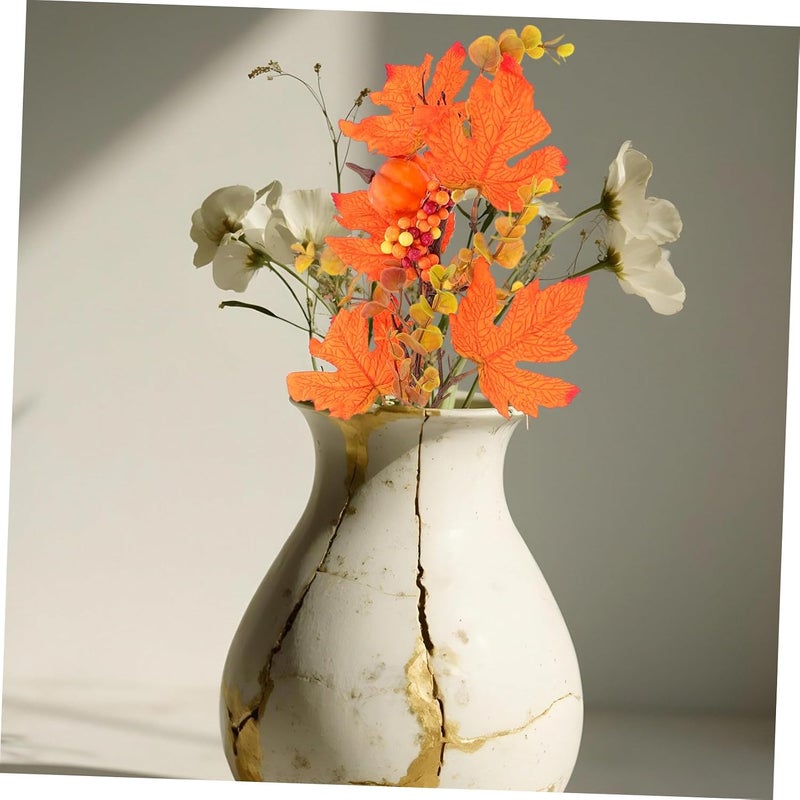 2pcs Artificial Pumpkin Leaf Branches for Home Decor Fall Decorations for Thanksgiving and Halloween Rustic Farmhouse Style for Floral Arrangements and - Image 3