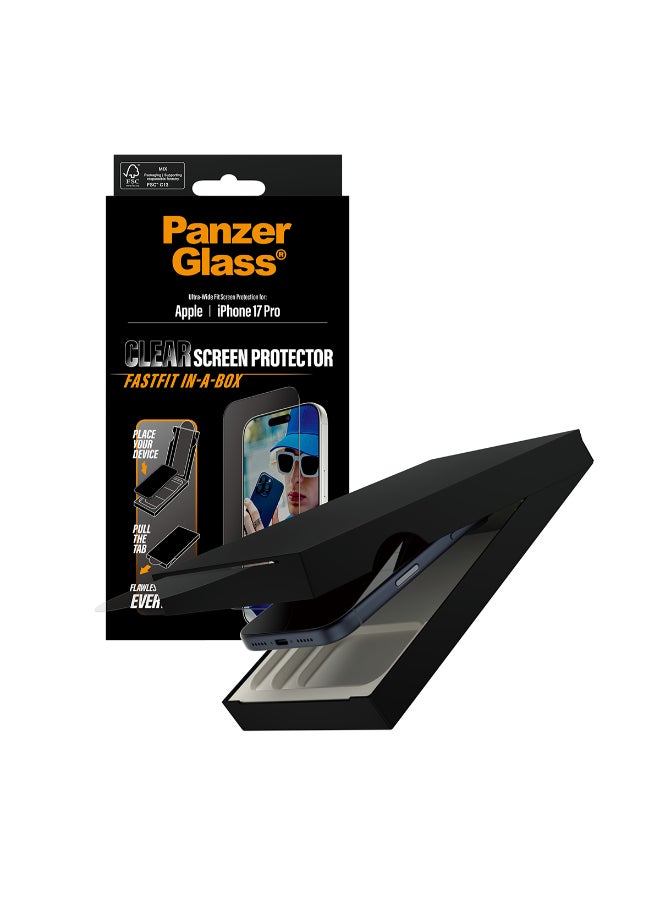 PanzerGlass iPhone 17 Pro Screen Protector 6.3" ULTRAWIDE, Full Screen Edge to Edge Tempered Glass, Drop/Scratch Protection, Anti-Fingerprint, FastFit IN-A-BOX Easy Install, Clear - Image 5