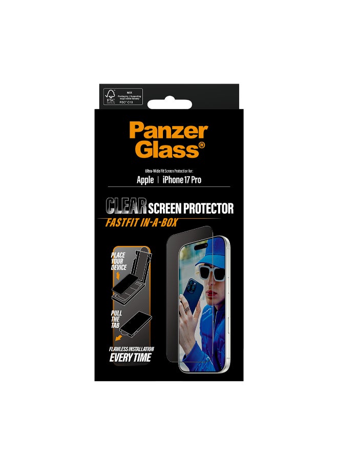 PanzerGlass iPhone 17 Pro Screen Protector 6.3" ULTRAWIDE, Full Screen Edge to Edge Tempered Glass, Drop/Scratch Protection, Anti-Fingerprint, FastFit IN-A-BOX Easy Install, Clear - Image 3