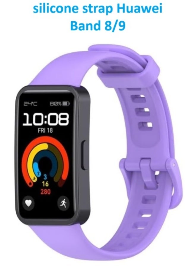 Soft silicone strap, waterproof, breathable, adjustable replacement sports band compatible with Huawei Band 8 and Band 9 - lavndar - Image 1