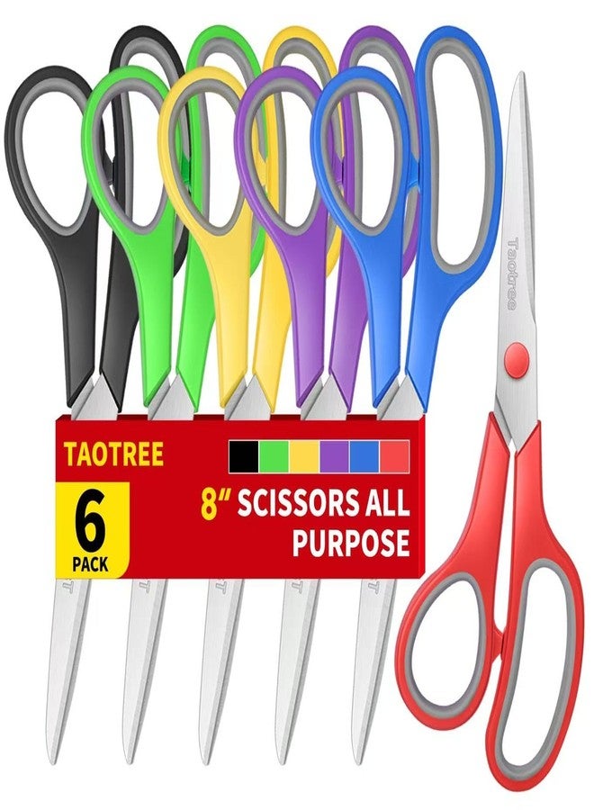 Taotree Scissors Bulk Set of 6-Pack, Taotree 8" Scissors All Purpose Comfort Grip Sharp Shears for Office School Supplies, High/Middle School Student Teacher Home Art Craft Sewing Fabric, Scrapbook Supplies - Image 1