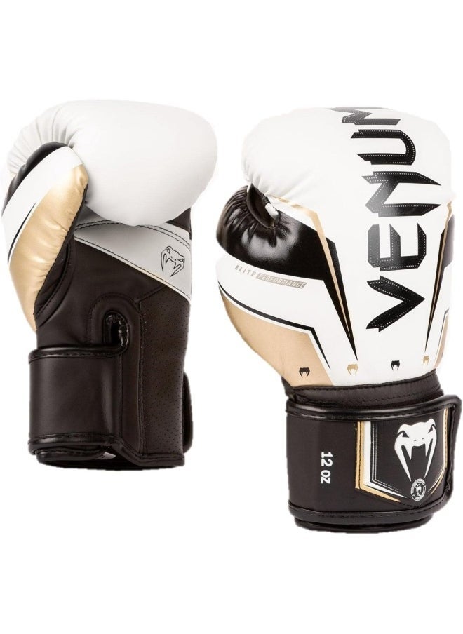 VENUM Elite Evo Boxing Gloves Wht Gld & Universal Support Wrap Long Combo - Image 2