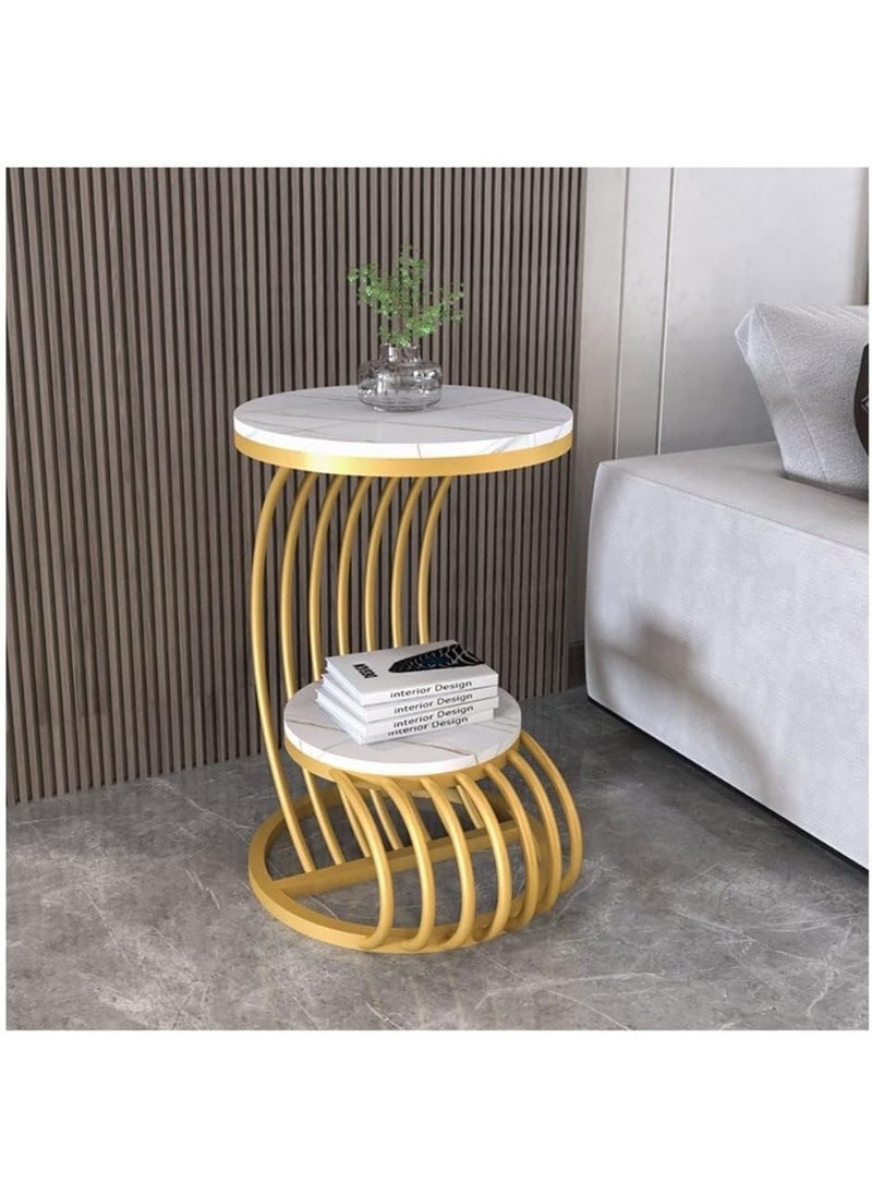 Device Bas with BROWN ART SHOPPEE Device Bas with BROWN ART SHOPPEE Farmhouse Accent Coffee Table Simple Modern Bedside Cabinet Small Round Table MDF Top Metal Table Living Room SofaGoldenWhite 