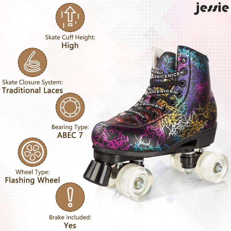 Jessie Womens Roller Skates Classic High-top Roller Skates Four-Wheel Roller Skates Shiny Camouflage Roller Skates for Adult Youth Boys Girls Outdoor with Shoes Bag (Black camo,44-US:11) - Image 5