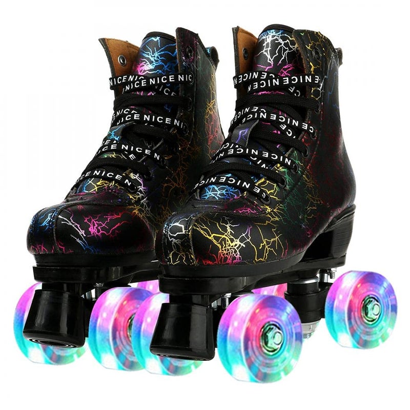 Jessie Womens Roller Skates Classic High-top Roller Skates Four-Wheel Roller Skates Shiny Camouflage Roller Skates for Adult Youth Boys Girls Outdoor with Shoes Bag (Black camo,44-US:11) - Image 1
