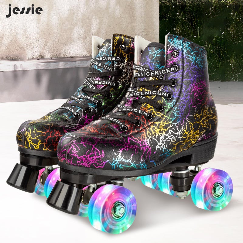 Jessie Womens Roller Skates Classic High-top Roller Skates Four-Wheel Roller Skates Shiny Camouflage Roller Skates for Adult Youth Boys Girls Outdoor with Shoes Bag (Black camo,44-US:11) - Image 2