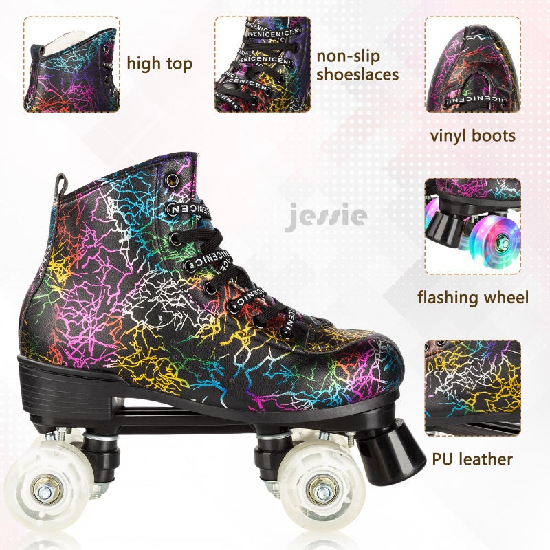 Jessie Womens Roller Skates Classic High-top Roller Skates Four-Wheel Roller Skates Shiny Camouflage Roller Skates for Adult Youth Boys Girls Outdoor with Shoes Bag (Black camo,44-US:11) - Image 3