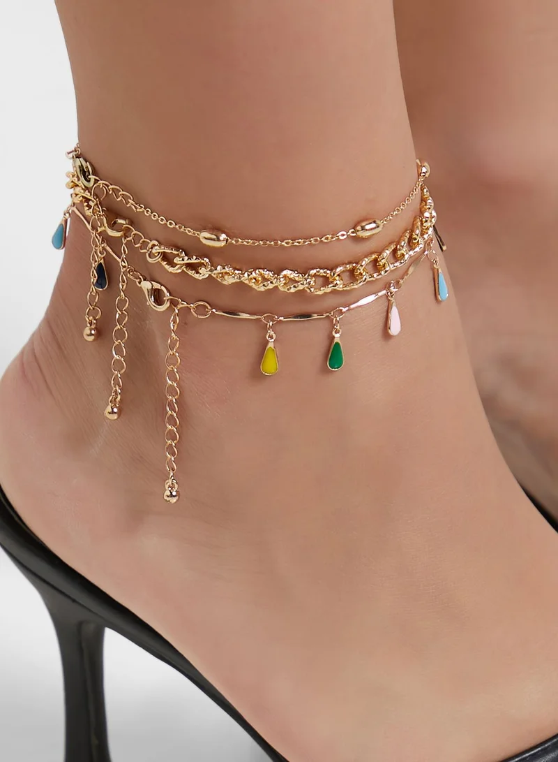 Ginger 3 Pack Mix Chain Anklet Set