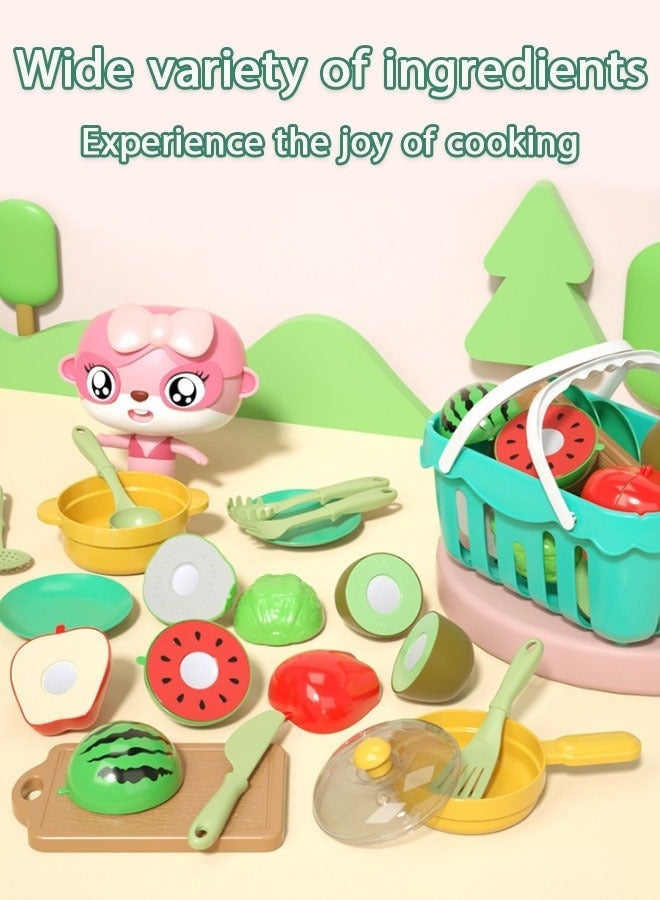 DURKU Cutting Play Food Toys For Kids, Pretend Play Kitchen Accessories, Fake Fruits/Vegetables Set With Shopping Storage Basket, Plastic Board And Knife, Birthday Gifts/Educational Toy For Toddler Children (17 Pcs) - Image 3