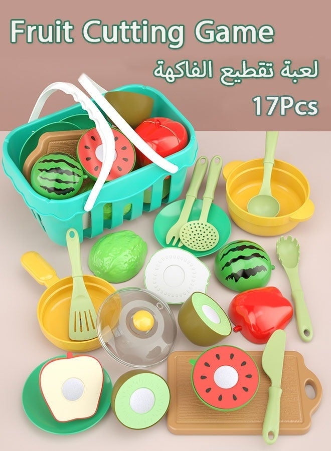 DURKU Cutting Play Food Toys For Kids, Pretend Play Kitchen Accessories, Fake Fruits/Vegetables Set With Shopping Storage Basket, Plastic Board And Knife, Birthday Gifts/Educational Toy For Toddler Children (17 Pcs) - Image 1