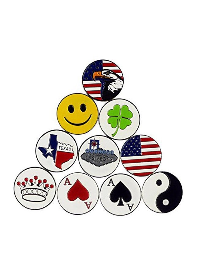 PINMEI Lot of 10 Different Golf Ball Markers, Special Unique, Dia 24.4MM, Soft Enamel Technique - Image 1