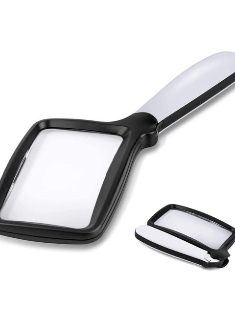 Folding Handheld Magnifying Glass with Light, 3X Large Rectangle Reading Magnifier with Dimmable LED for Seniors with Macular Degeneration, Newspaper, Small Print, Low Visions