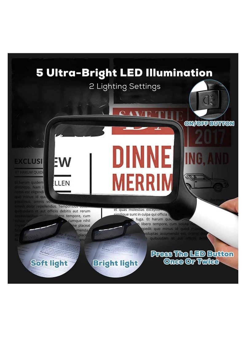 SYOSI - Folding Handheld Magnifying Glass with Light, 3X Large Rectangle Reading Magnifier with Dimmable LED for Seniors with Macular Degeneration, Newspaper, Small Print, Low Visions - Image 1
