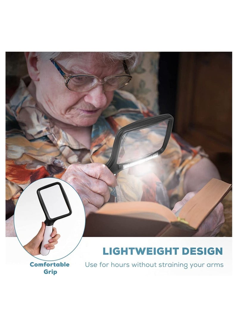 SYOSI - Folding Handheld Magnifying Glass with Light, 3X Large Rectangle Reading Magnifier with Dimmable LED for Seniors with Macular Degeneration, Newspaper, Small Print, Low Visions - Image 1