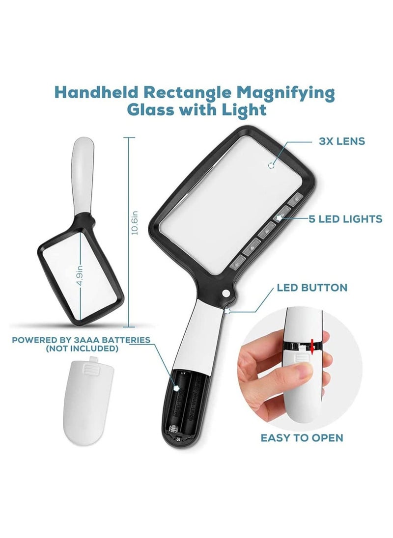 SYOSI - Folding Handheld Magnifying Glass with Light, 3X Large Rectangle Reading Magnifier with Dimmable LED for Seniors with Macular Degeneration, Newspaper, Small Print, Low Visions - Image 1