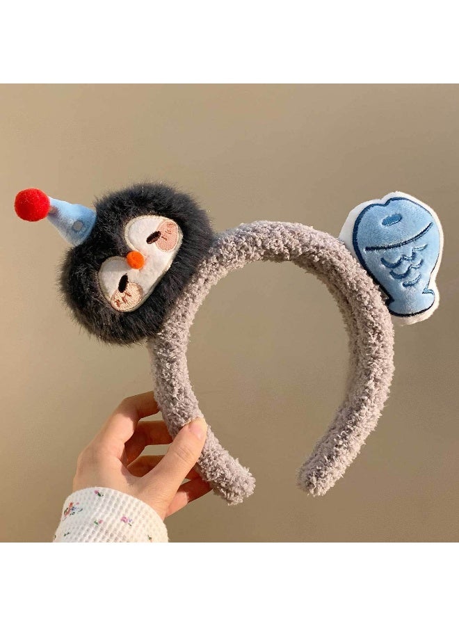 Cute plush penguin headband for women, perfect for wearing outdoors