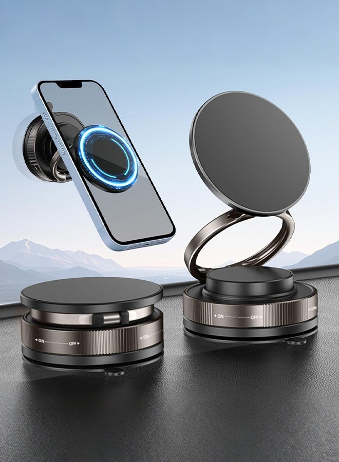 2025 Upgraded Smart Magnetic Phone Holder (Sleek Black)  360° Rotating Foldable Dashboard Suction Cup Holder with N56 Strong MagnetDual Locking Anti-Shake Tri-Fold Metal Base Strong Magnetic Car/Gym Dual Use Vacuum Suction for All Vehicle Models car mobile holder phone mount car car mobile holder - Image 1