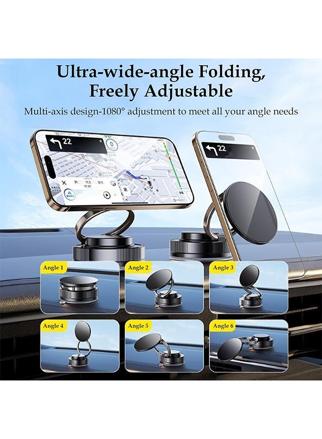 2025 Upgraded Smart Magnetic Phone Holder (Sleek Black)  360° Rotating Foldable Dashboard Suction Cup Holder with N56 Strong MagnetDual Locking Anti-Shake Tri-Fold Metal Base Strong Magnetic Car/Gym Dual Use Vacuum Suction for All Vehicle Models car mobile holder phone mount car car mobile holder - Image 2