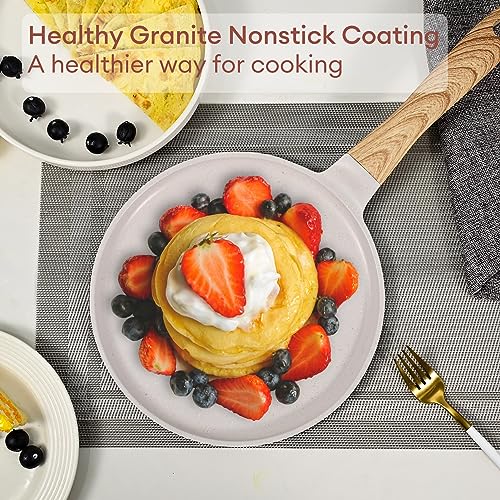 JEETEE Crepe Pan Nonstick 11 Inch Comales Para Tortillas Griddle Pan for Stove Top Granite Coating Flat Pancake Pan Dosa Tawa PFOA FREE and Induction Compatible Beige - Image 3