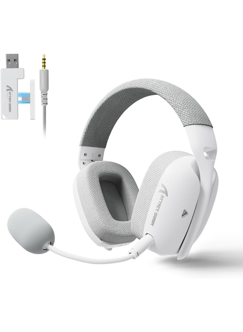 هجوم القرش سماعة ألعاب لاسلكية ATTACK SHARK L80PRO بتقنية Lightseed، مزودة بميكروفون مزدوج (مدمج وقابل للفصل)، تصميم خفيف الوزن مع اتصال ثلاثي الأوضاع (2.4 جيجاهرتز / بلوتوث / سلكي)، متوافقة مع PC وMac وSwitch وWindows – لون أبيض - Image 1