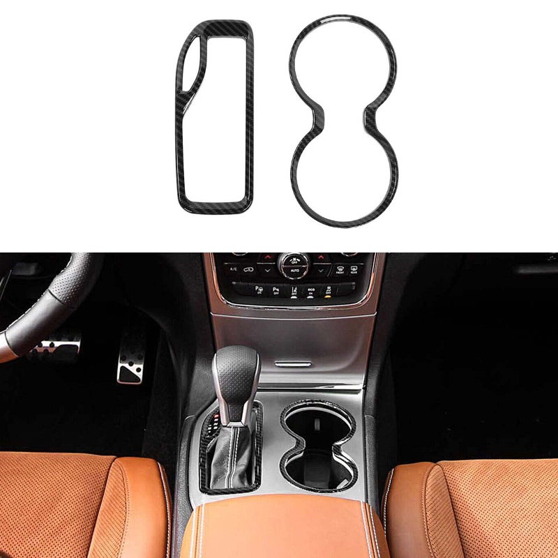 Hoolcar Gear Shift & Front Water Cup Holder Trim Cover Compatible with 2016-2021 Jeep Grand Cherokee, Carbon Fiber