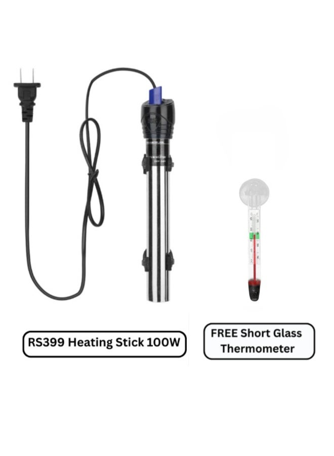 RS Electrical RS399 - 100W Steel Heating Stick Immersion Aquarium Heater With FREE Short Glass Thermometer - Image 1