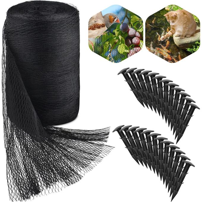 PACETAP 20 x 30 Ft Koi Pond Netting Kit Heavy Duty Pond Netting Mesh Net Cover for Leaves Protecting Koi Fish from Birds Cats Stakes Included