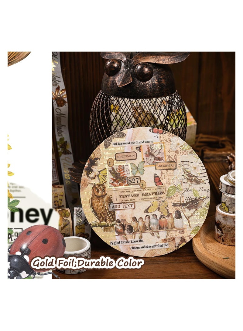 Zikra Retro Gold Foil Washi Tape Set, 20 Rolls, Animal, Flower, Plant for Scrapbooking and Crafts, Decorative Masking Tape, Artists Tapes for DIY, Junk Journal Supplies, School Supplies - Image 4