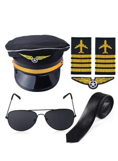 Sailor Pilot Captain Hat Costume Accessory with Aviator Sunglasses Badge for Adults and Teens Halloween Party Supplies Dress Up