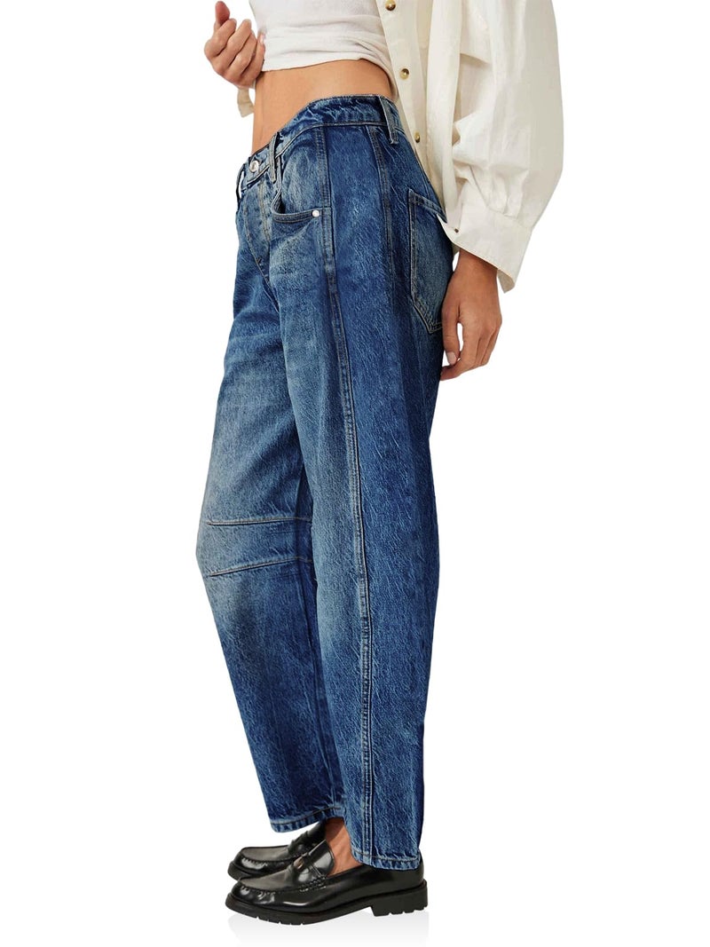 PLNOTME Women's Baggy Boyfriend Jeans Vintage Wide Leg Mid Rise Barrel Denim Ankle Pants - Image 4