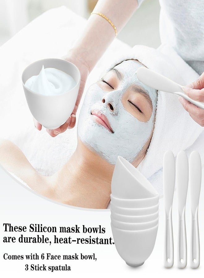 Bigwinyep 9Pcs Silicone Facial Mask Bowl DIY Face Mask Mixing Bowl for Home Salon Spa Face Skin Applicator Bowl with Stir Sticks, White - Image 5