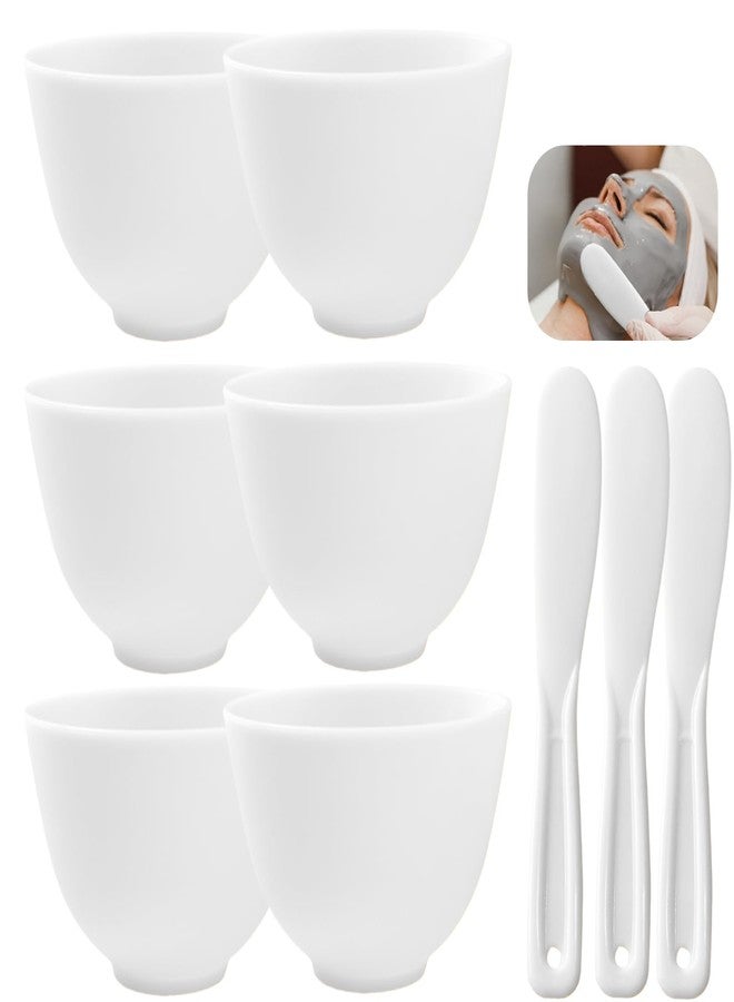Bigwinyep 9Pcs Silicone Facial Mask Bowl DIY Face Mask Mixing Bowl for Home Salon Spa Face Skin Applicator Bowl with Stir Sticks, White - Image 1