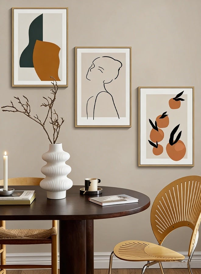 Optico Set Of 3 Canvas Wall Arts,Abstract Boho Wall Art Minimalist Geometric Canvas Prints Paintings Artwork for Walls, Woman Silhouette Big Pictures for Bedroom Dining Room Office Wall Decor Framed Boho Room Decor Line Art Mid Century Modern Prints Bohemian Living Room Bedroom - Image 4