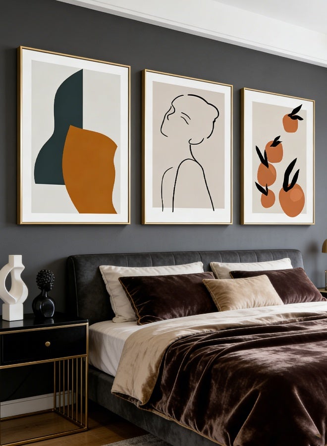 Optico Set Of 3 Canvas Wall Arts,Abstract Boho Wall Art Minimalist Geometric Canvas Prints Paintings Artwork for Walls, Woman Silhouette Big Pictures for Bedroom Dining Room Office Wall Decor Framed Boho Room Decor Line Art Mid Century Modern Prints Bohemian Living Room Bedroom - Image 5