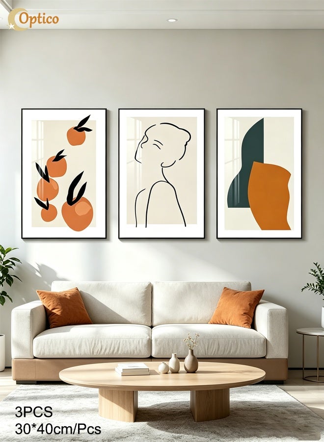 Optico Set Of 3 Canvas Wall Arts,Abstract Boho Wall Art Minimalist Geometric Canvas Prints Paintings Artwork for Walls, Woman Silhouette Big Pictures for Bedroom Dining Room Office Wall Decor Framed Boho Room Decor Line Art Mid Century Modern Prints Bohemian Living Room Bedroom - Image 1