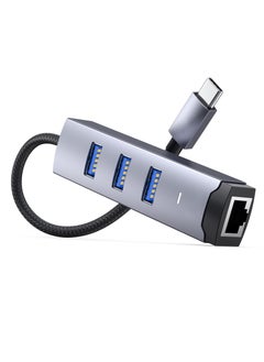 USB C to Ethernet Adapter, 4 in 1 Multiport Hub with Gigabit RJ45 & 3 x USB 3.0 Ports Fit for MacBook Pro Air, iMac, Mac Mini, iPad Pro, Galaxy S23, Surface Book, Dell XPS, Chromebook (Nylon Cable)